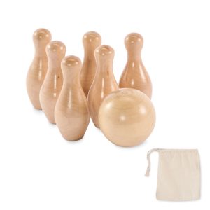 Minijogo de bowling em madeira