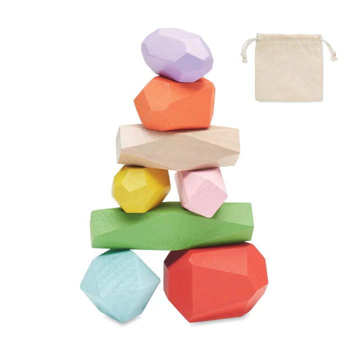 Set 8 pedras madeira em bolsa